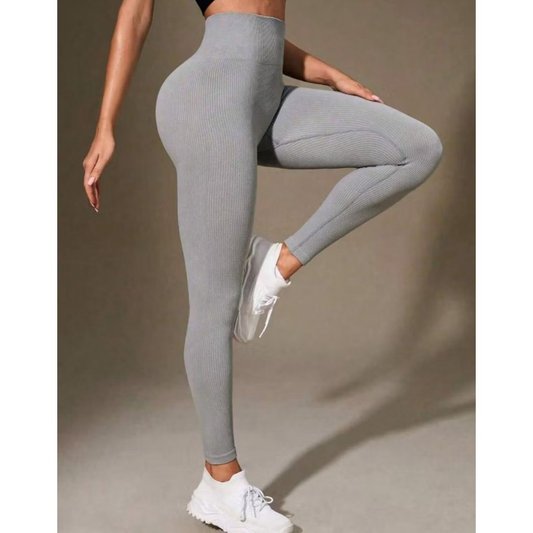 Calça Legging Canelada de Cintura Alta Sem Costura Academia Feminina Elástica e Fitness