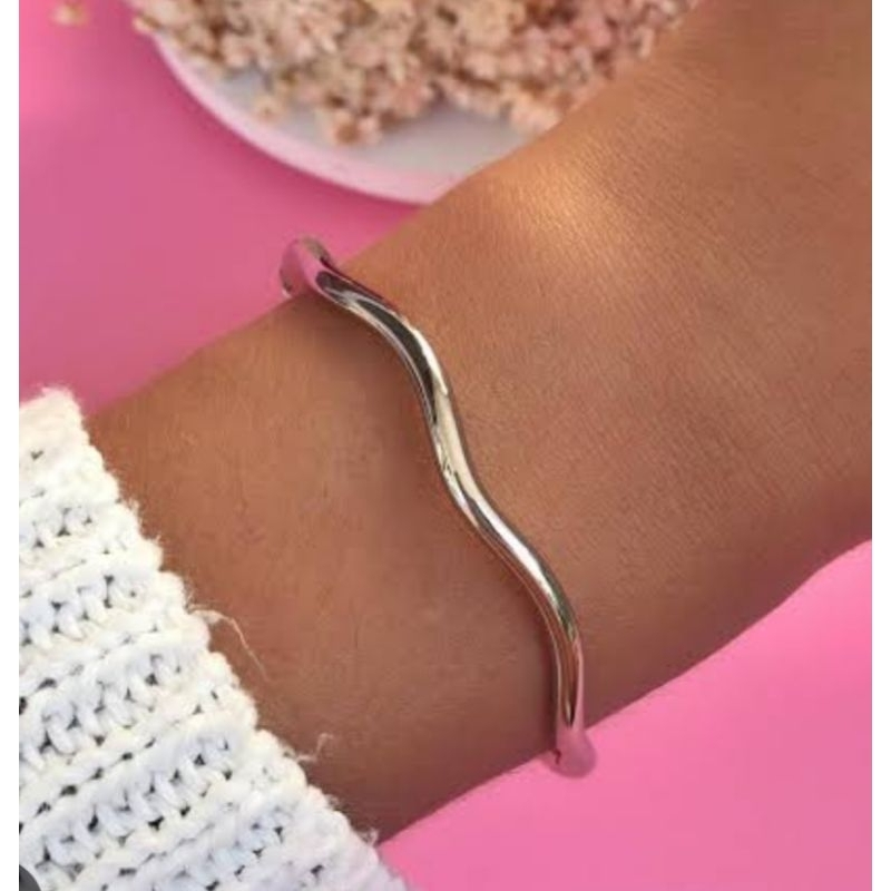 Choker aro ondulado e Pulseira Conjunto ajustável Prata e Dourado