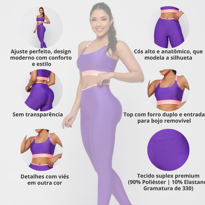 Conjunto roupa de academia fitness calça legging e top sem transparência suplex alta compressão