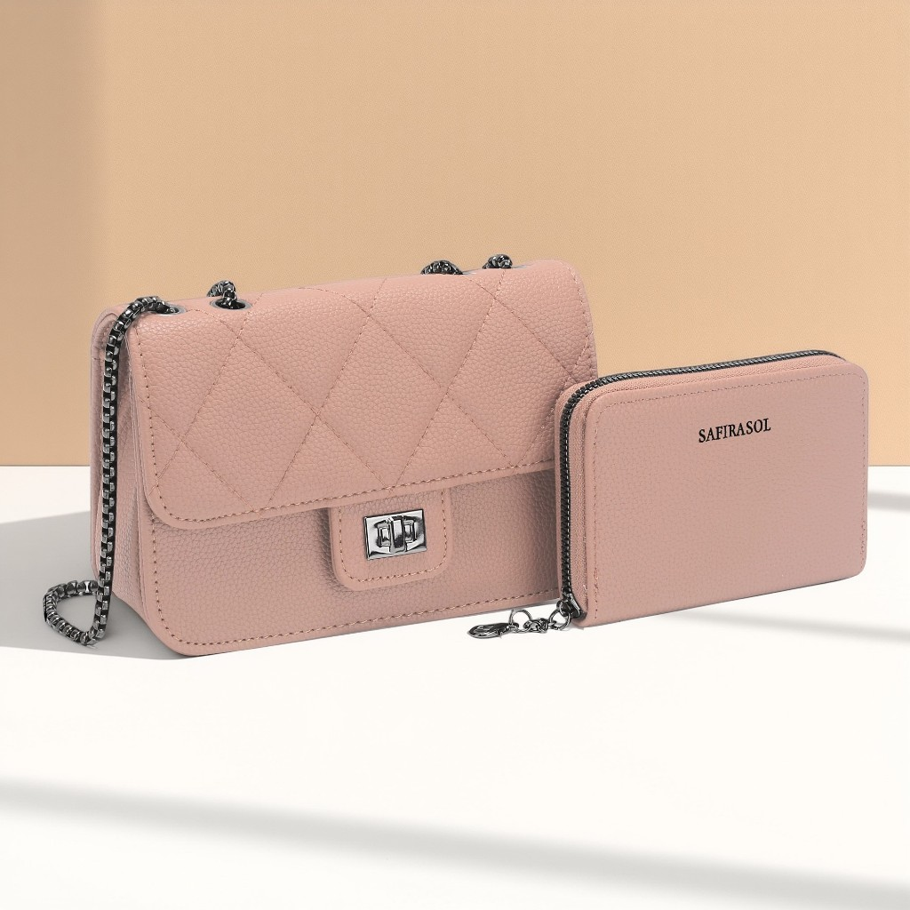 Bolsa Feminina Alça De Corrente Transversal kit2 bolsa com carteira Pequena Festa Balada Moda Blogueira LZ360