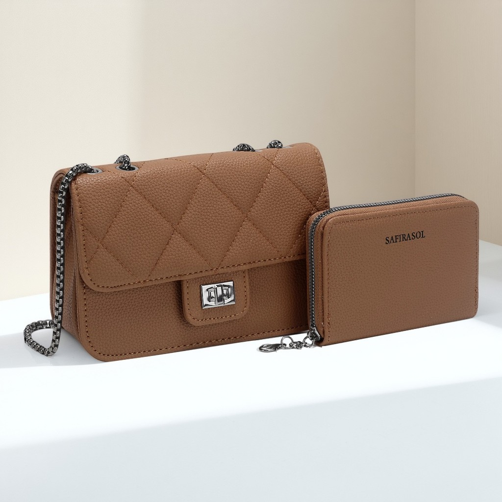 Bolsa Feminina Alça De Corrente Transversal kit2 bolsa com carteira Pequena Festa Balada Moda Blogueira LZ360