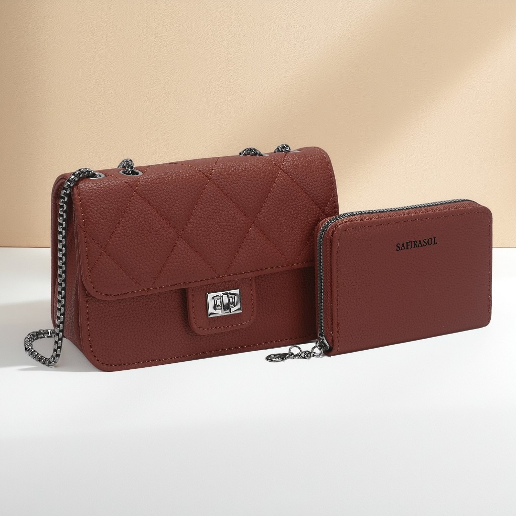 Bolsa Feminina Alça De Corrente Transversal kit2 bolsa com carteira Pequena Festa Balada Moda Blogueira LZ360