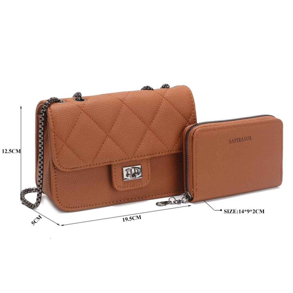 Bolsa Feminina Alça De Corrente Transversal kit2 bolsa com carteira Pequena Festa Balada Moda Blogueira LZ360