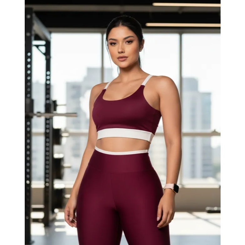 Conjunto roupa de academia fitness calça legging e top sem transparência suplex alta compressão