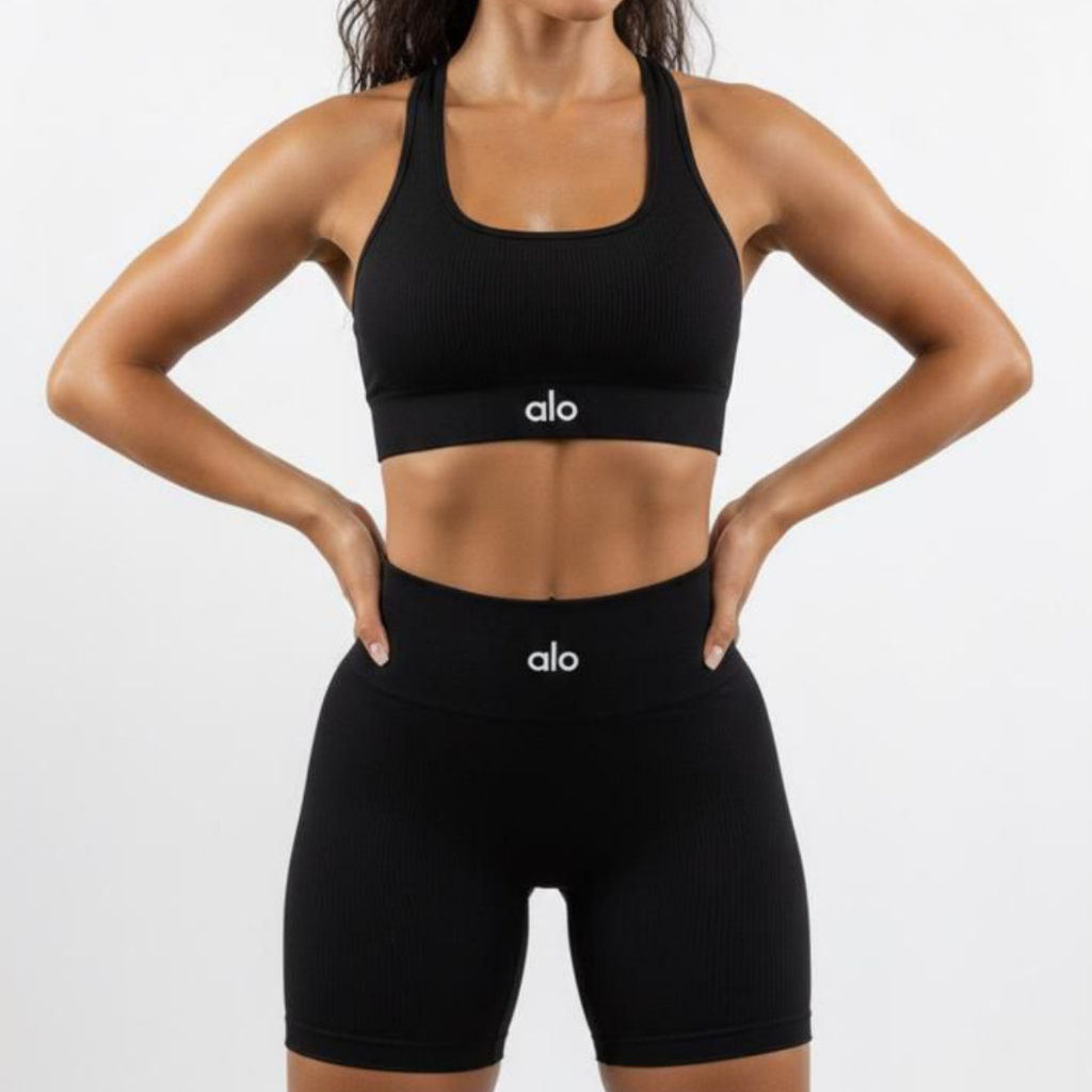 Conjunto Shorts Academia Alo Fitness Yoga Poliamida Zero Transparencia